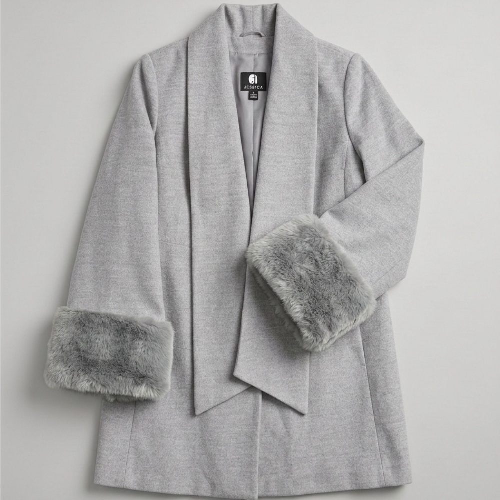 Jessica Light Gray Plush-Cuff Shawl Collar Robe Jacket - Picture 1 of 4